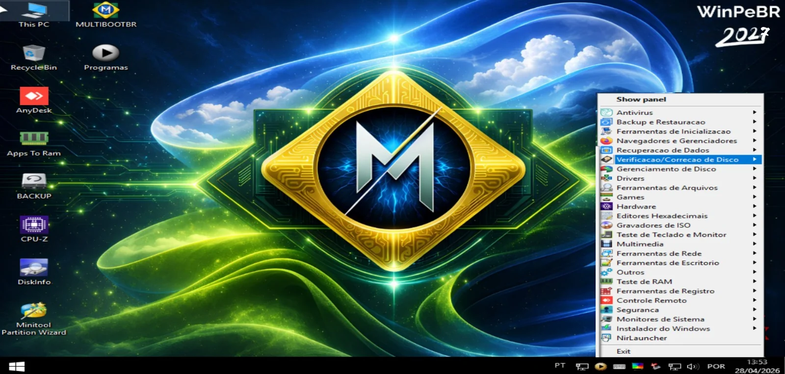 Menu com 25 categorias de programas em português