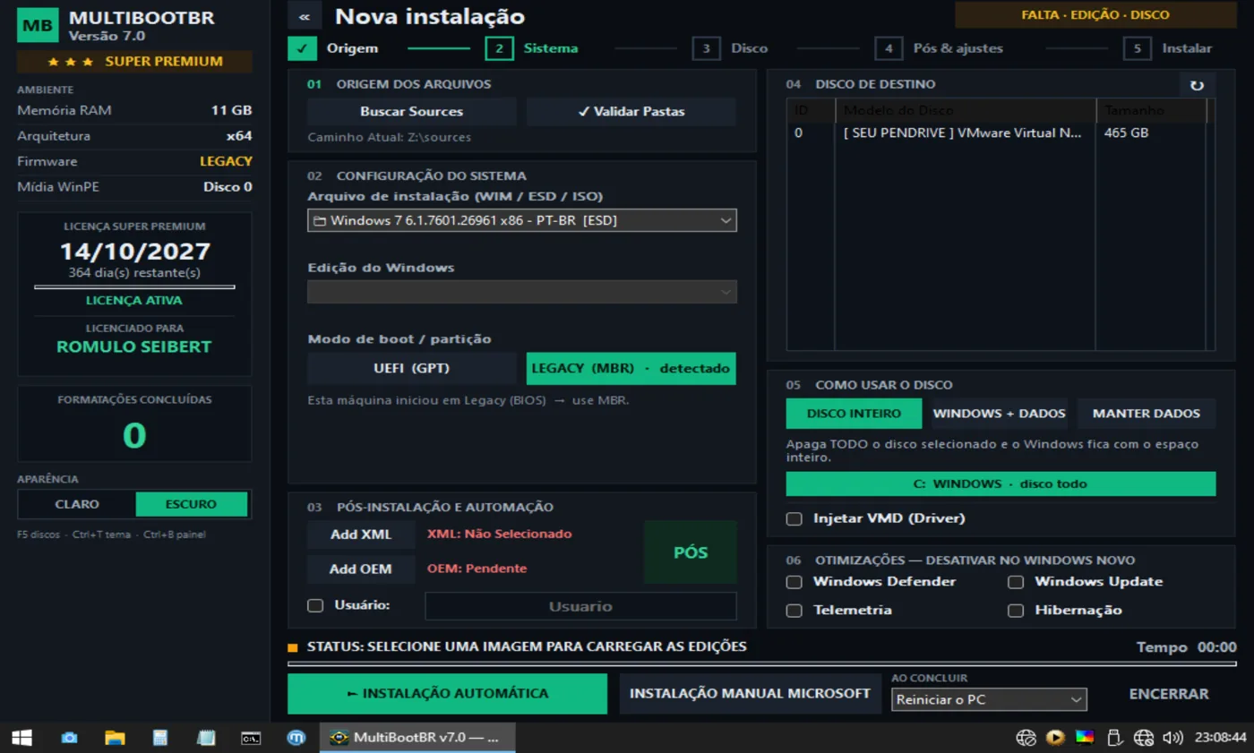 Tela do formatador MultiBootBR 7.0 no tema escuro